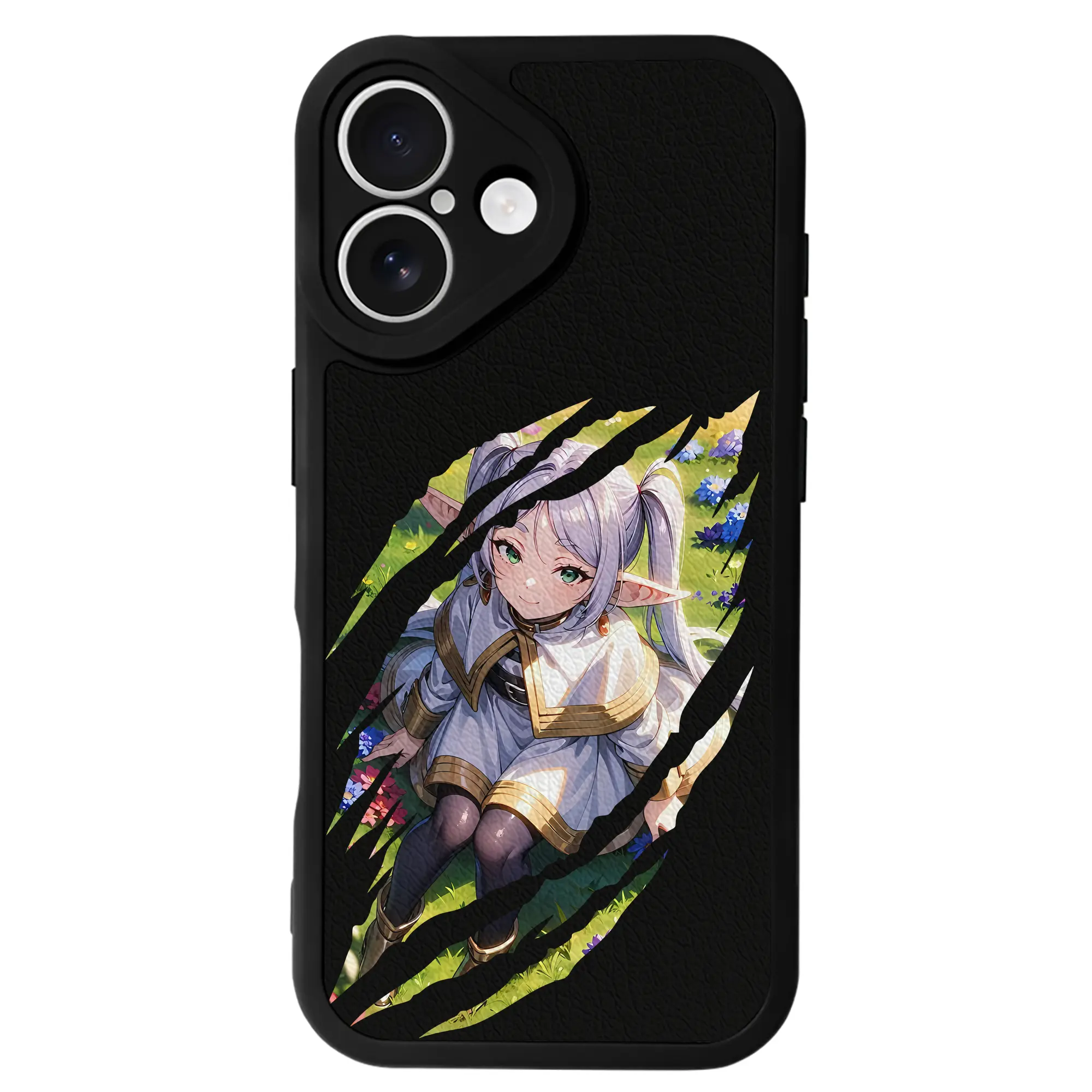 葬送のフリーレン（Frieren） グッズ,フリーレン（Frieren） - IPhone 16シリーズ対応 ・ シリコンスマホケース ・ レザー調 ・ 高精度フィット ・ 耐衝撃 ・ ワイヤレス充電対応 ・ 精密カット